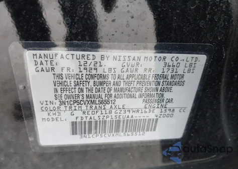 2021 Nissan Kicks Sv Xtronic Cvt из США, поврежденный, VIN 3N1CP5CVXML565512